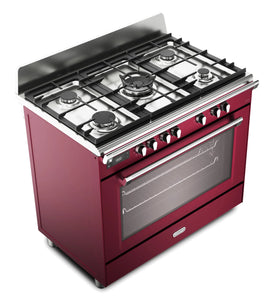 DeLonghi Bassano BS965MXR 90cm Single Cavity Dual Fuel Range Cooker Burgundy