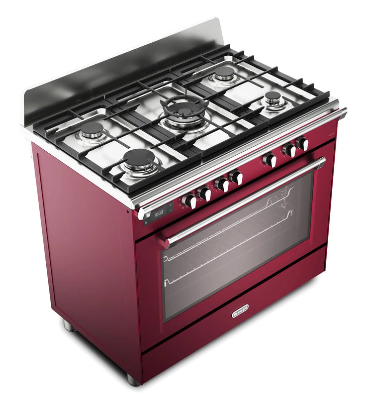 DeLonghi Bassano BS965MXR 90cm Single Cavity Dual Fuel Range Cooker Burgundy