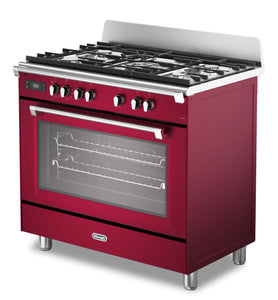DeLonghi Bassano BS965MXR 90cm Single Cavity Dual Fuel Range Cooker Burgundy
