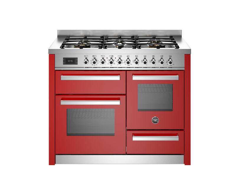 Bertazzoni Professional PRO116L3EROT2 110cm Dual Fuel Range Cooker - Rosso & Stainless Steel Trim