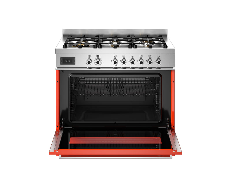 Bertazzoni Professional PRO96L1EART2 90cm Dual Fuel Range Cooker - Arancio & Stainless Steel