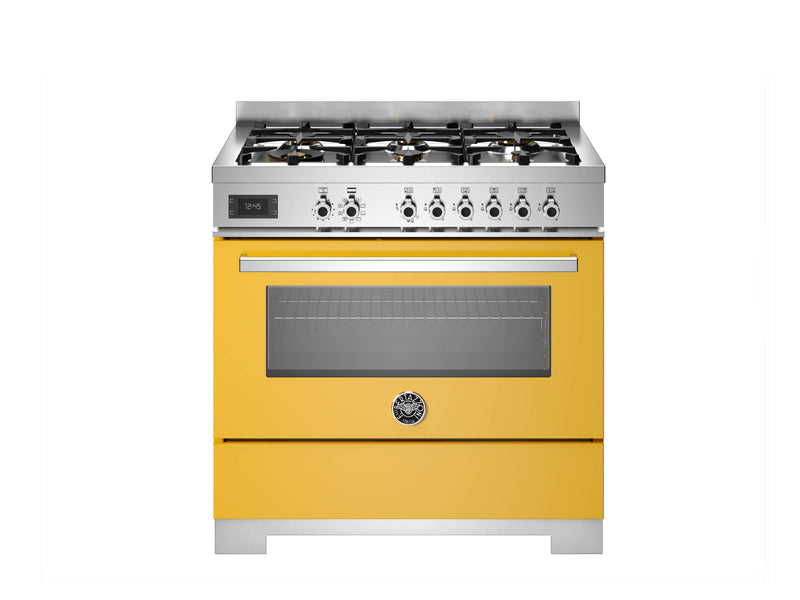 Bertazzoni Professional PRO96L1EGIT2 90cm Dual Fuel Range Cooker - Giallo & Stainless Steel