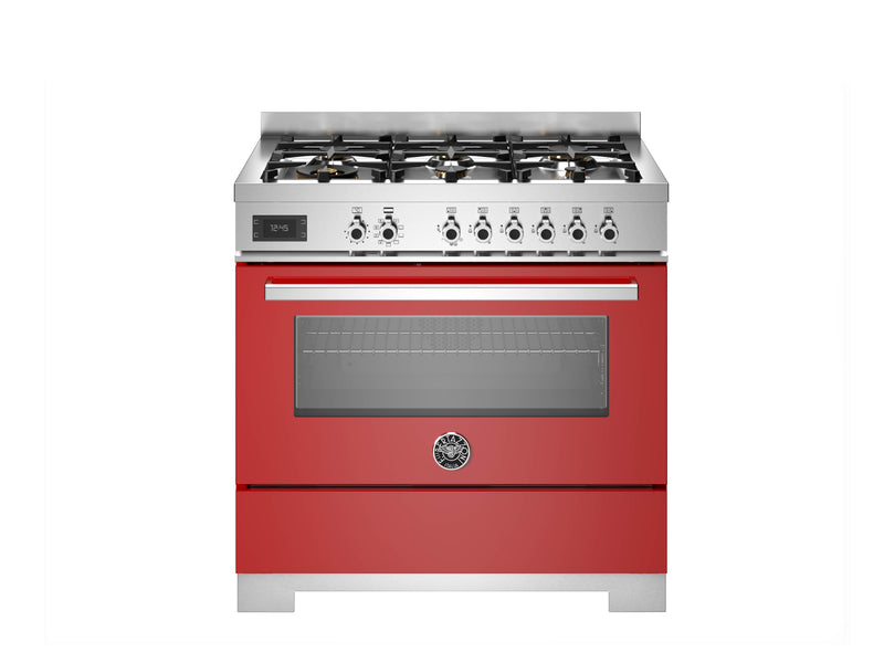 Bertazzoni Professional PRO96L1EROT2 90cm Dual Fuel Range Cooker - Rosso & Stainless Steel