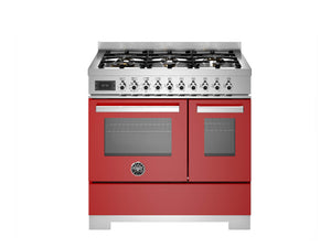 Bertazzoni Professional PRO96L2EROT2 90cm Dual Fuel Range Cooker - Rosso & Stainless Steel