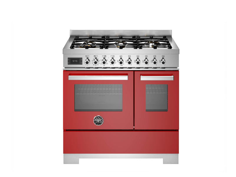 Bertazzoni Professional PRO96L2EROT2 90cm Dual Fuel Range Cooker - Rosso & Stainless Steel