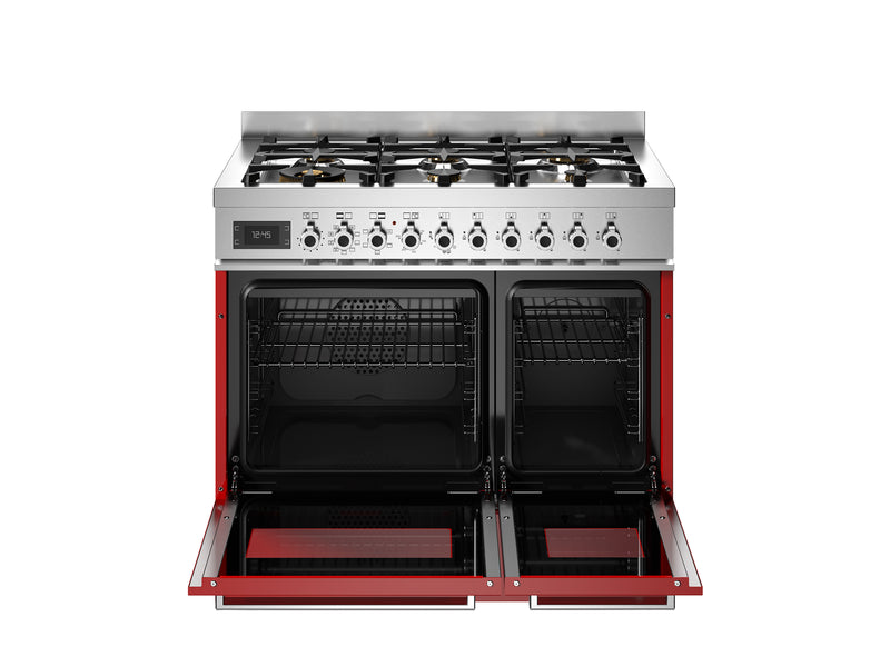 Bertazzoni Professional PRO96L2EROT2 90cm Dual Fuel Range Cooker - Rosso & Stainless Steel
