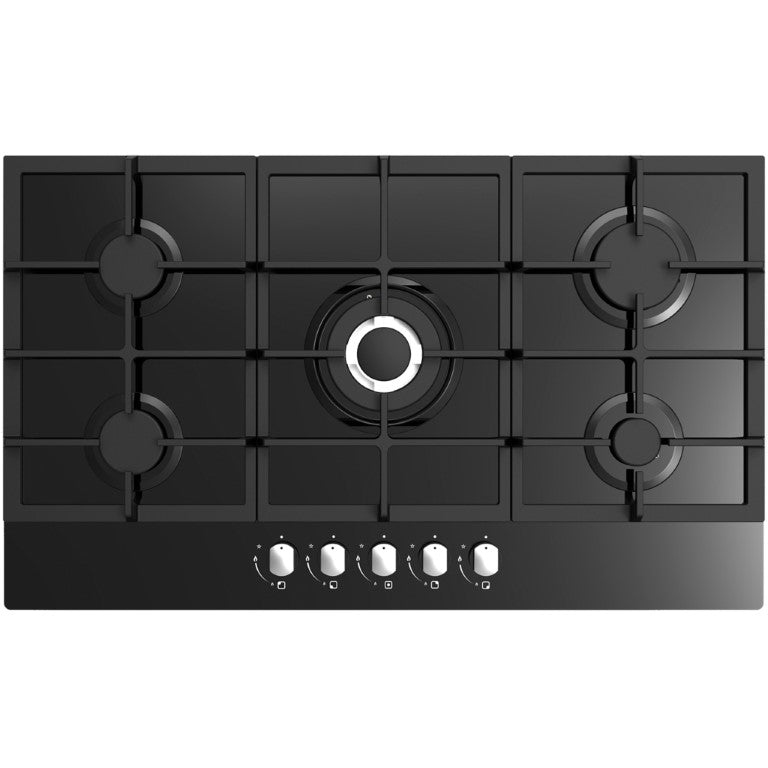 Bourne DBUBGOG901BK 90cm Built-In Gas Hob – 5 Burners, Cast Iron Pan Supports – Black