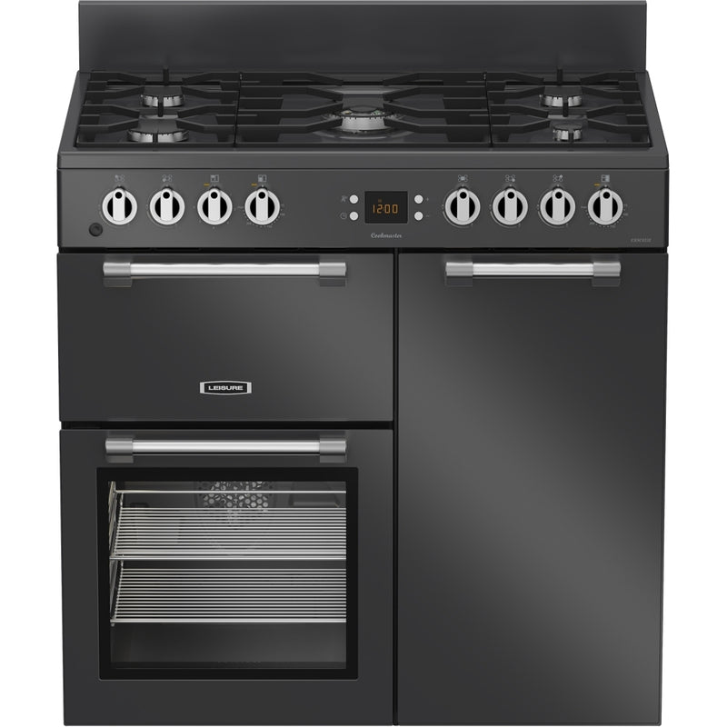 Anthracite grey 90cm Leisure Cookmaster dual fuel range cooker with six burners and two ovens, Free Delivery in Eastbourne. - DB Domestics