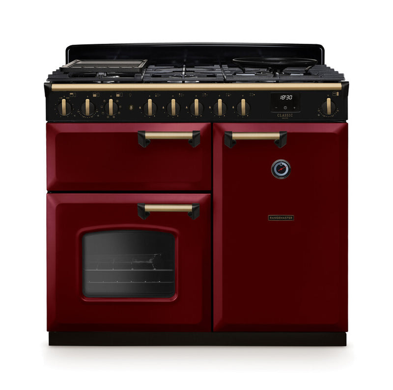 Rangemaster Classic Deluxe CLDL100DFPBOR/AB1 100cm Dual Fuel Bordeaux/Antique Brass