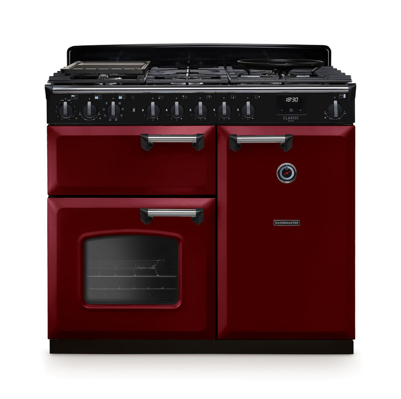 Rangemaster Classic Deluxe CLDL100DFPBOR/CM1 100cm Dual Fuel Bordeaux/Chrome