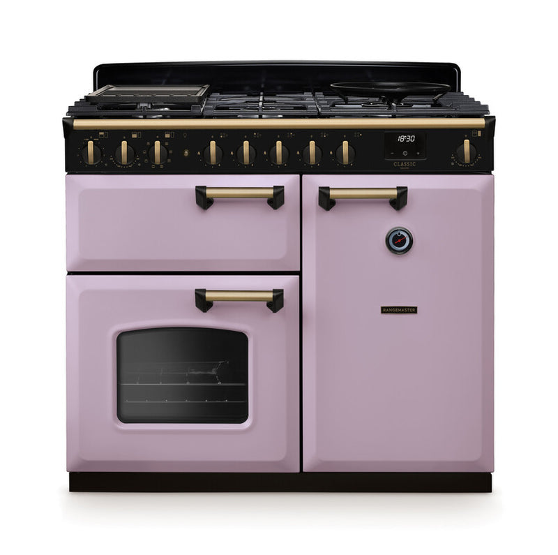 Rangemaster Classic Deluxe CLDL100DFPHTH/AB1 100cm Dual Fuel Heather/Antique Brass