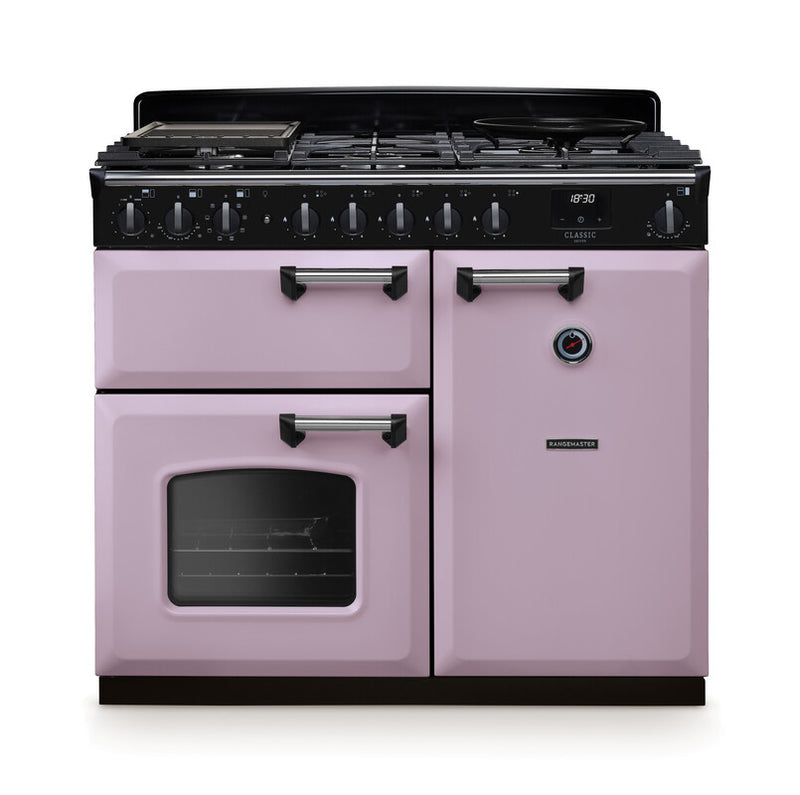 Rangemaster Classic Deluxe CLDL100DFPHTH/CM1 100cm Dual Fuel Heather/Chrome