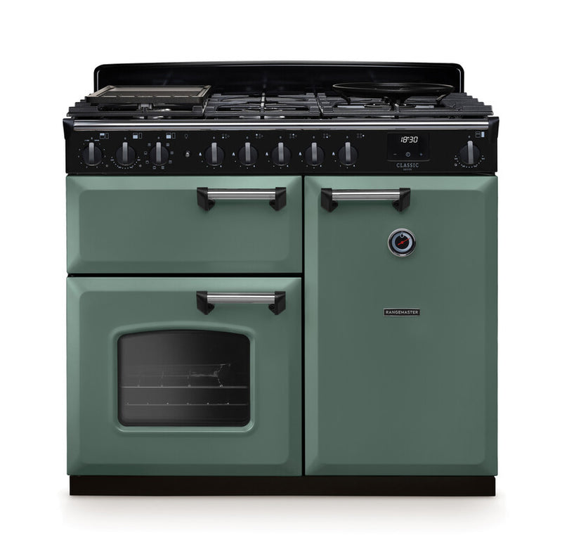 Rangemaster Classic Deluxe CLDL100DFPMGR/CM1 100cm Dual Fuel Mineral Green/Chrome