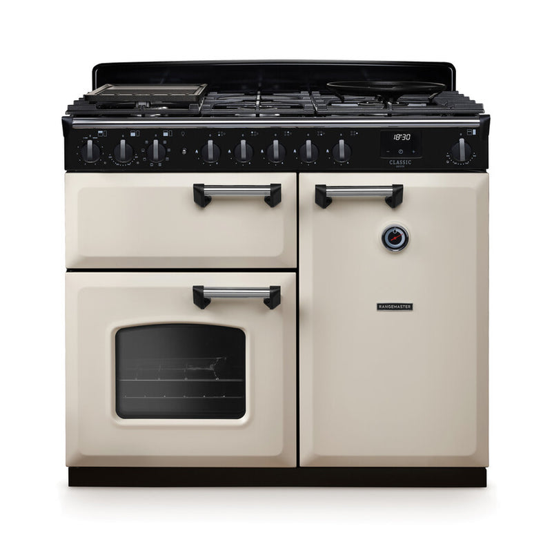 Rangemaster Classic Deluxe CLDL100DFPPCR/CM1 100cm Dual Fuel Pale Cream/Chrome