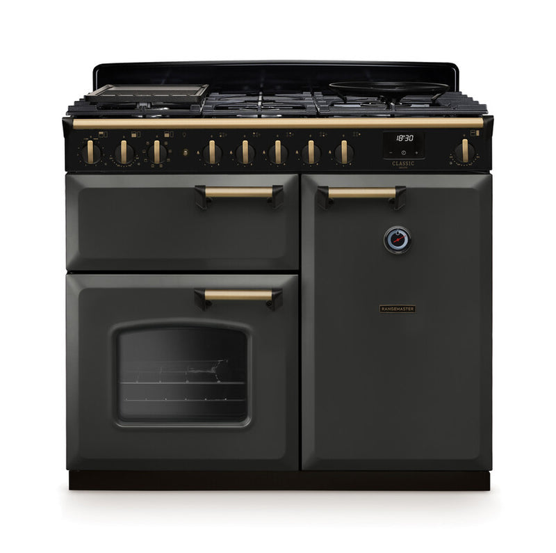 Rangemaster Classic Deluxe CLDL100DFPSLT/AB1 100cm Dual Fuel Slate/Antique Brass