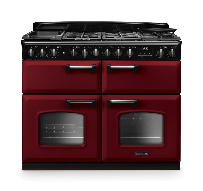 Rangemaster Classic Deluxe CLDLB110DFPBOR/CM1 110cm Dual Fuel Range Cooker Bordeaux/Chrome