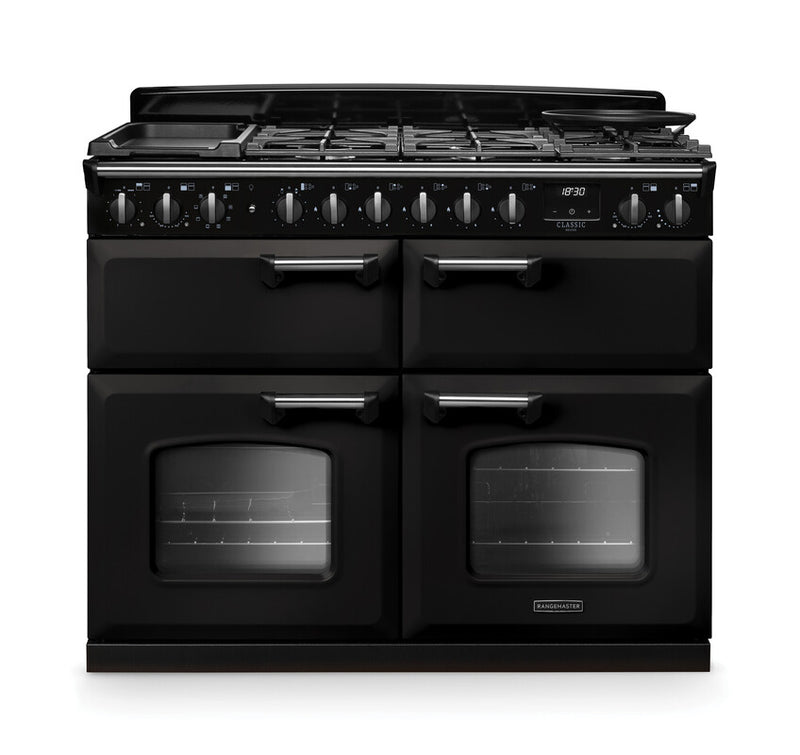 Rangemaster Classic Deluxe CLDLB110DFPCBL/CM1 110cm Dual Fuel Range Cooker Charcoal Black/Chrome