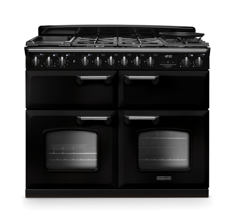 Rangemaster Classic Deluxe CLDLB110DFPGBL/CM1 110cm Dual Fuel Range Cooker Gloss Black/Chrome