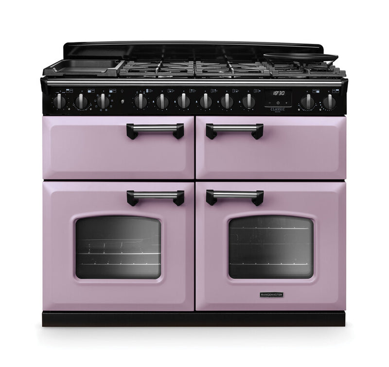 Rangemaster Classic Deluxe CLDLB110DFPHTH/CM1 110cm Dual Fuel Range Cooker Heather/Chrome