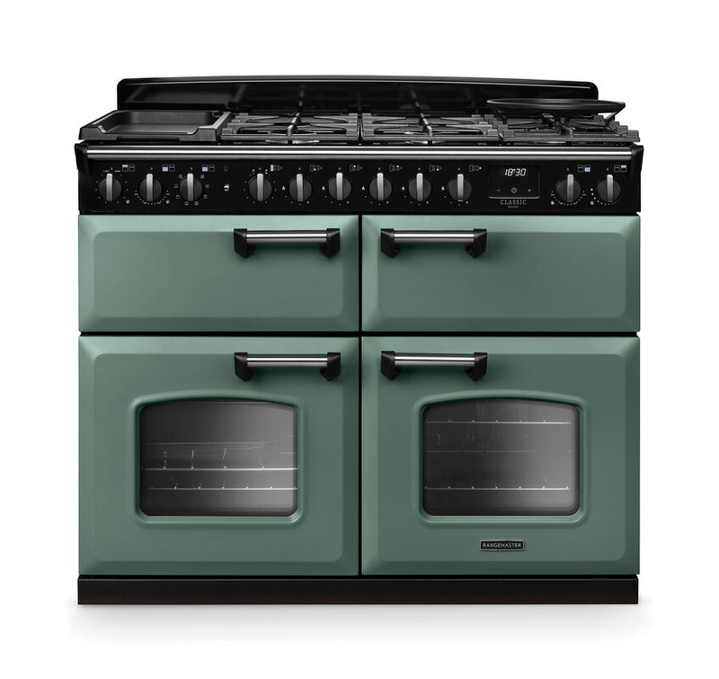 Rangemaster Classic Deluxe CLDLB110DFPMGR/CM1 110cm Dual Fuel Range Cooker Mineral Green/Chrome