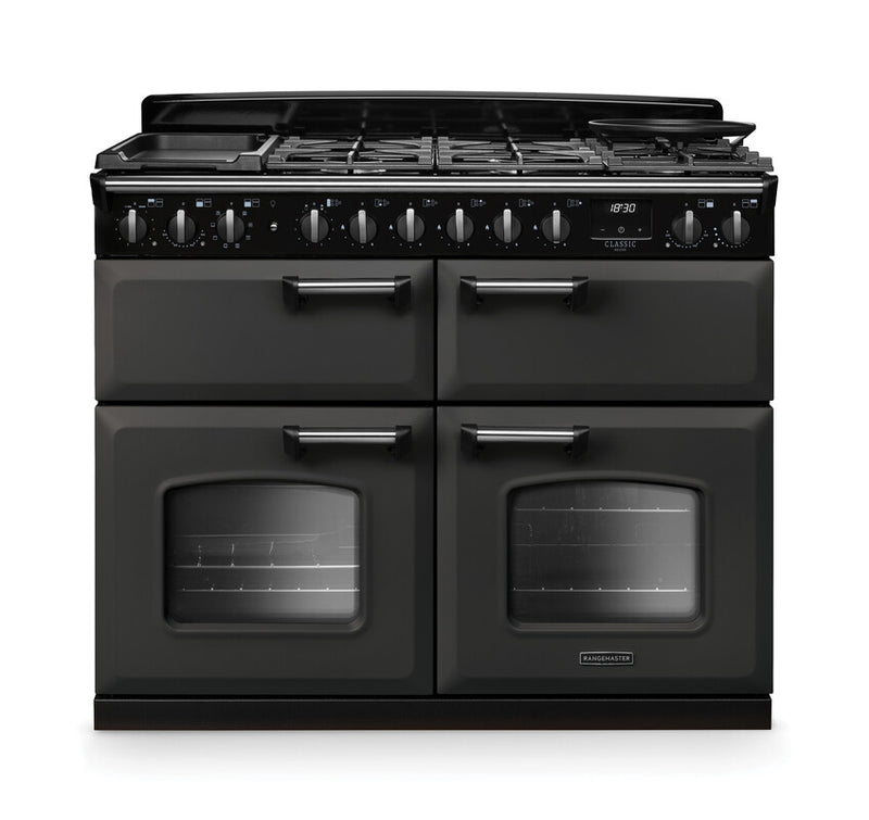 Rangemaster Classic Deluxe CLDLB110DFPSLT/CM1 110cm Dual Fuel Range Cooker Slate/Chrome