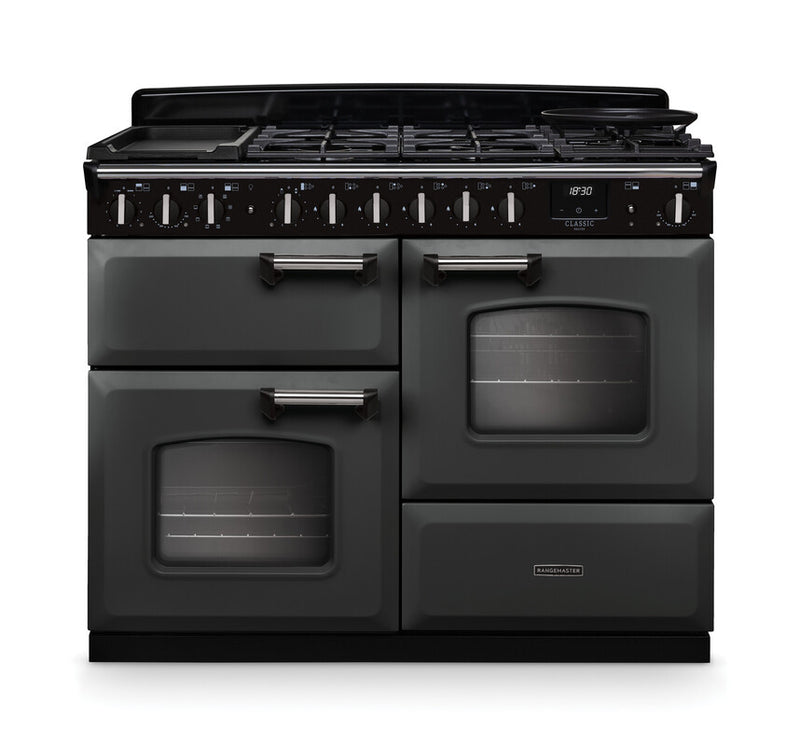 Rangemaster Classic Deluxe CLDLO110DFPSLT/CM1 110cm Dual Fuel Range Cooker Slate/Chrome