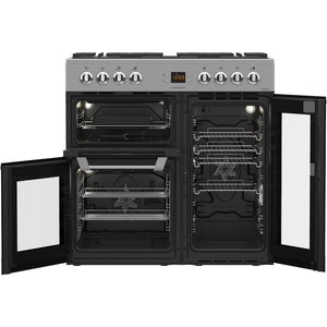 Stainless steel Leisure Cuisinemaster 90cm dual fuel range cooker with open double ovens, free delivery Eastbourne Uckfield. - DB Domestics