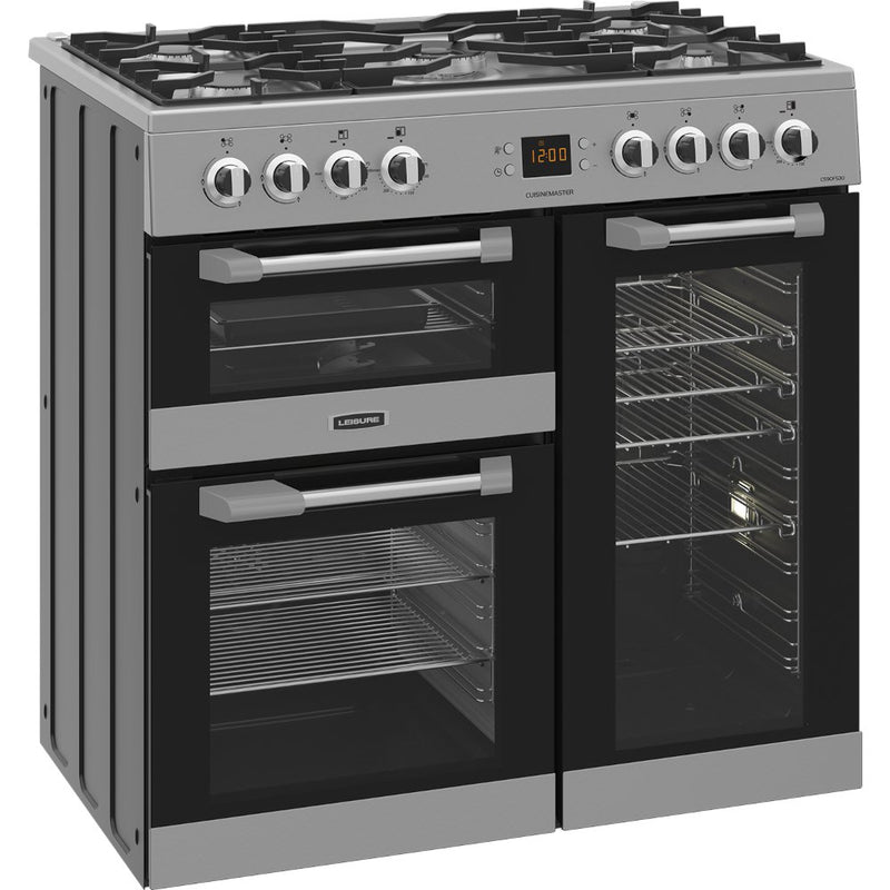 Stainless steel 90cm dual fuel range cooker with six burners, triple oven doors, digital display, Free Delivery Eastbourne. - DB Domestics