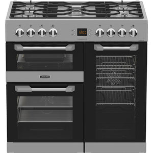 Stainless steel 90cm dual fuel range cooker with six burners, two ovens, digital display, Eastbourne Uckfield Free Delivery. - DB Domestics