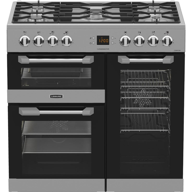 Stainless steel 90cm dual fuel range cooker with six burners, two ovens, digital display, Eastbourne Uckfield Free Delivery. - DB Domestics