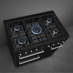 Black 90cm Smeg Concert Classic CX93GMBL dual fuel range cooker with five burners in Eastbourne, Uckfield, Free Delivery. - DB Domestics