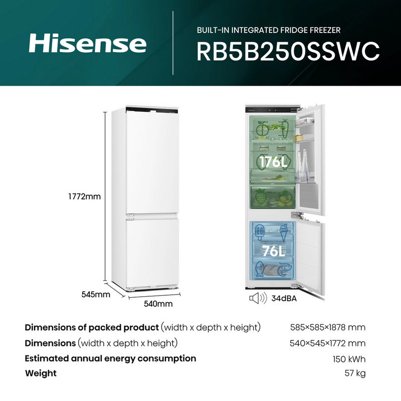 Hisense RB5B250SSWC1 60/40 Frost Free Integrated Fridge Freezer