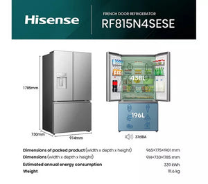 Hisense RF815N4SESE Plumbed Silver American Fridge Freezer