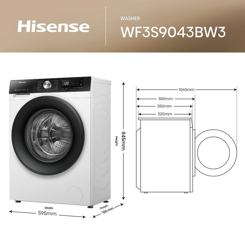 Hisense WF3S9043BW3 9kg 1400rpm Washing Machine