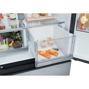 Haier HFKR5718DNMM Freestanding Fridge Freezer – 402L Total, No Frost – Platinum Inox (D Rated)