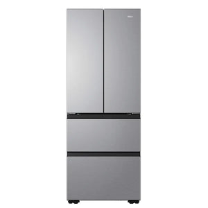Haier HFKR5718DNMM Freestanding Fridge Freezer – 402L Total, No Frost – Platinum Inox (D Rated)