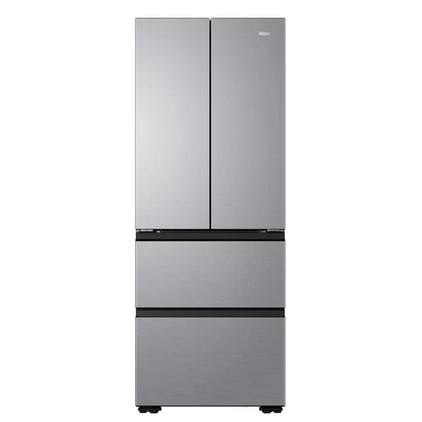 Haier HFKR5718DNMM Freestanding Fridge Freezer – 402L Total, No Frost – Platinum Inox (D Rated)