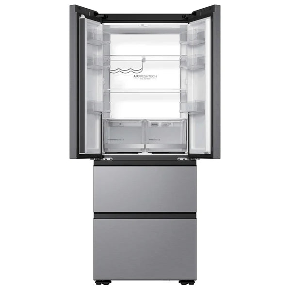 Haier HFKR5718DNMM Freestanding Fridge Freezer – 402L Total, No Frost – Platinum Inox (D Rated)