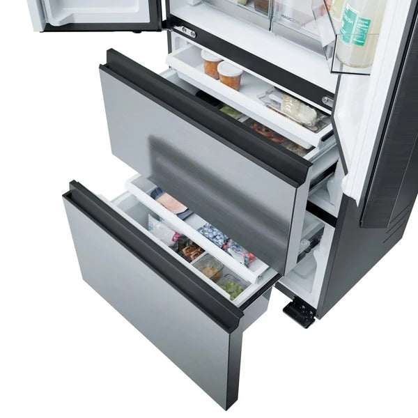 Haier HFKR5718DNMM Freestanding Fridge Freezer – 402L Total, No Frost – Platinum Inox (D Rated)