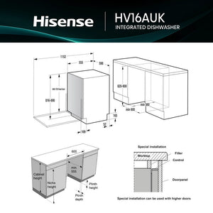 Hisense I6 Series HV16AUK Full Size Integrated Dishwasher | 16 Place Set | A Rated