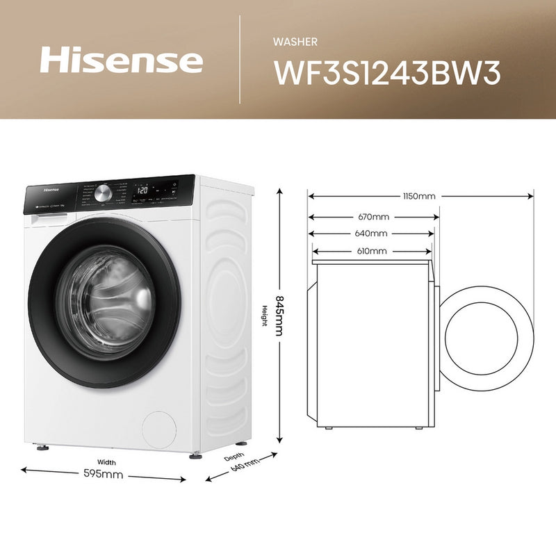 Hisense WF3S1243BW3 12kg 1400rpm Washing Machine - White