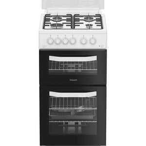 Hotpoint HDG5GCW 50cm Freestanding Gas Cooker – Double Oven, 4 Burner Hob – White (A+ Rated)