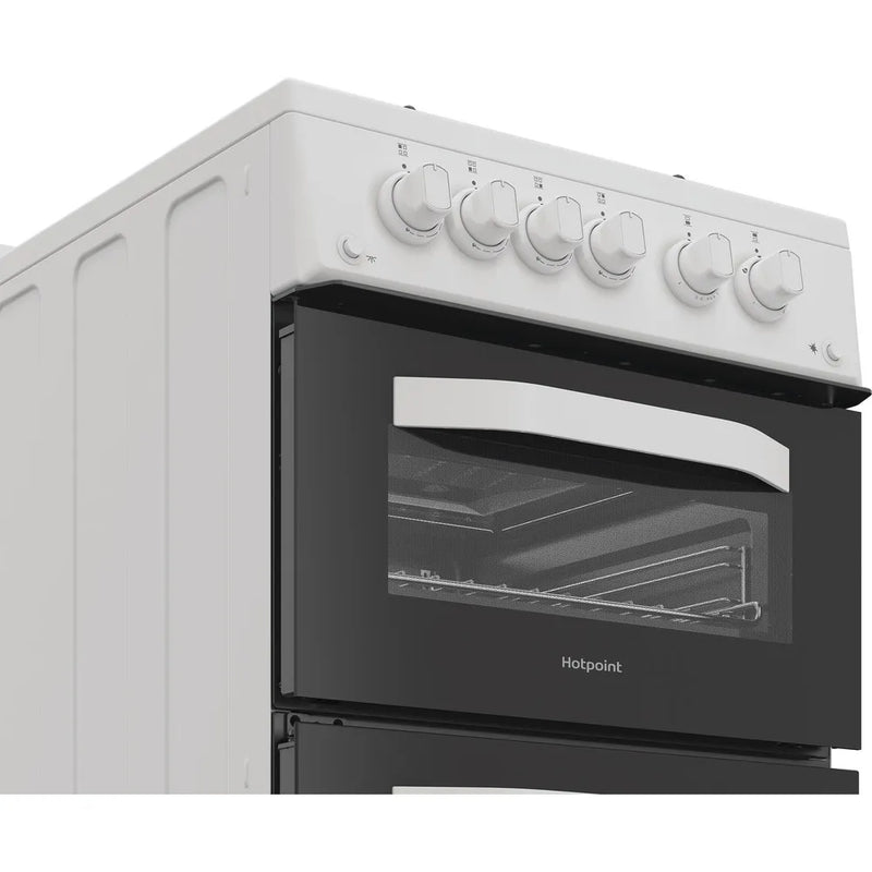 Hotpoint HDG5GCW 50cm Freestanding Gas Cooker – Double Oven, 4 Burner Hob – White (A+ Rated)