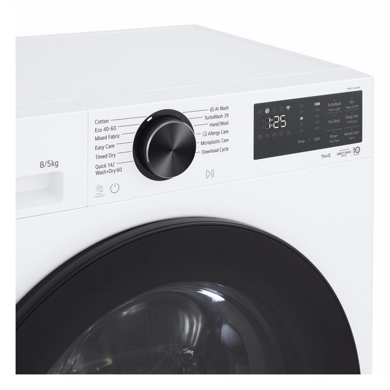 LG Series 3 AI Direct Drive W2X5085TLB 8kg/5kg 1200rpm Washer Dryer – Steam & Wi‑Fi – White (A Rated)