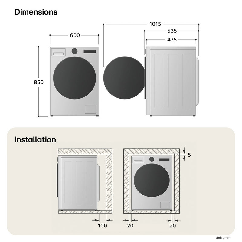 LG Series 3 AI Direct Drive W2X5085TLB 8kg/5kg 1200rpm Washer Dryer – Steam & Wi‑Fi – White (A Rated)