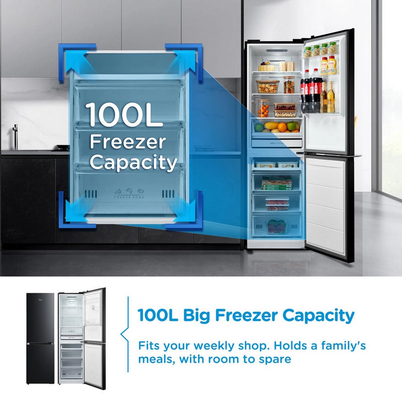 Midea MDRB379FGD30 Total No Frost Black Freestanding Fridge Freezer