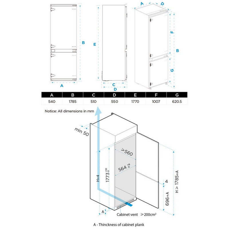 Midea MDRE379FGE01D 70/30 Static Integrated Fridge Freezer