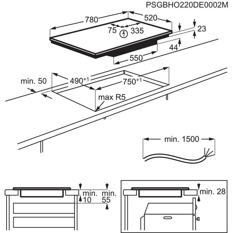 AEG IAX84411CB 7000 SenseBoil 80cm Induction Hob