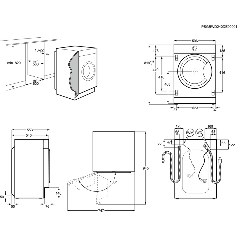 AEG 7000 Series LF7E7431BI 7kg 1400rpm Integrated Washing Machine