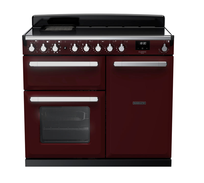 Rangemaster Estel Deluxe 100cm Induction Range Cooker ESDL100EIPBOR/CM1 Bordeaux with Chrome Trim